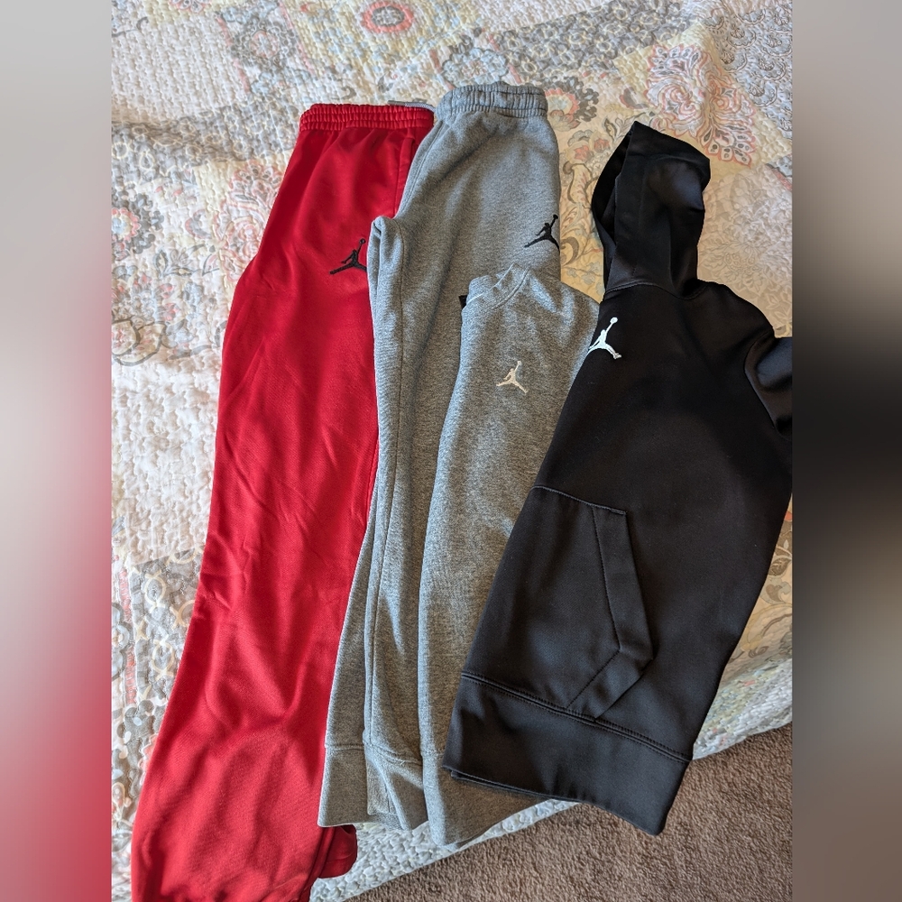 Jordan Kids Sweatpants and Hoodie - Red, Gray, Black